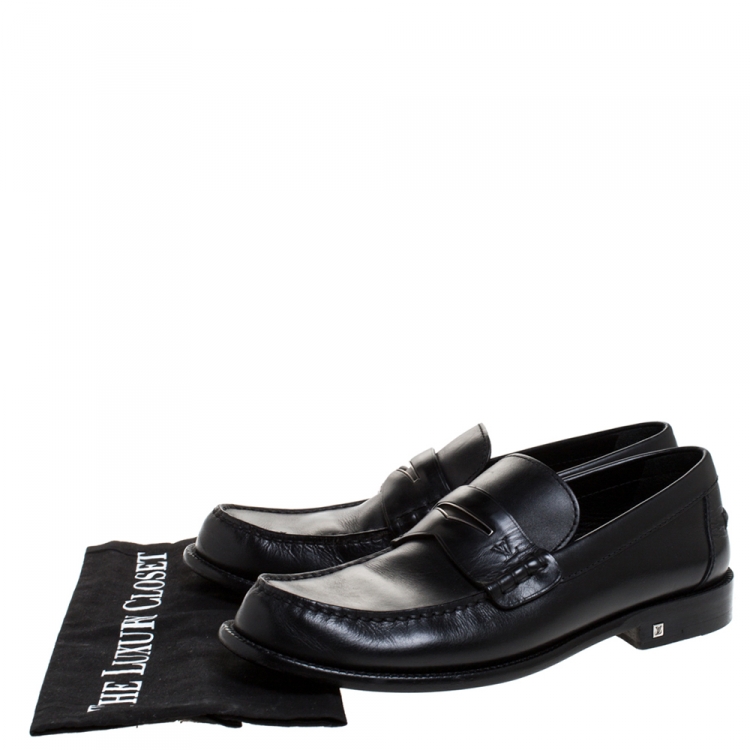 Pre Owned Louis Vuitton Black Leather Penny Loafers Size 41