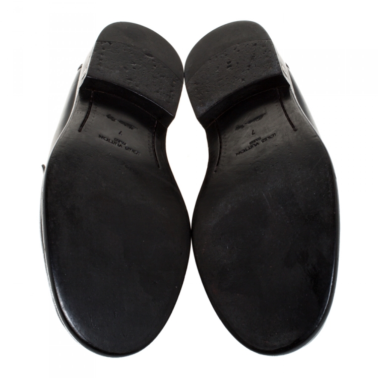 Pre Owned Louis Vuitton Black Leather Penny Loafers Size 41