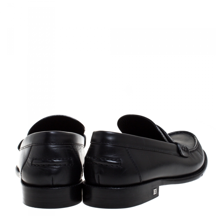 Pre Owned Louis Vuitton Black Leather Penny Loafers Size 41