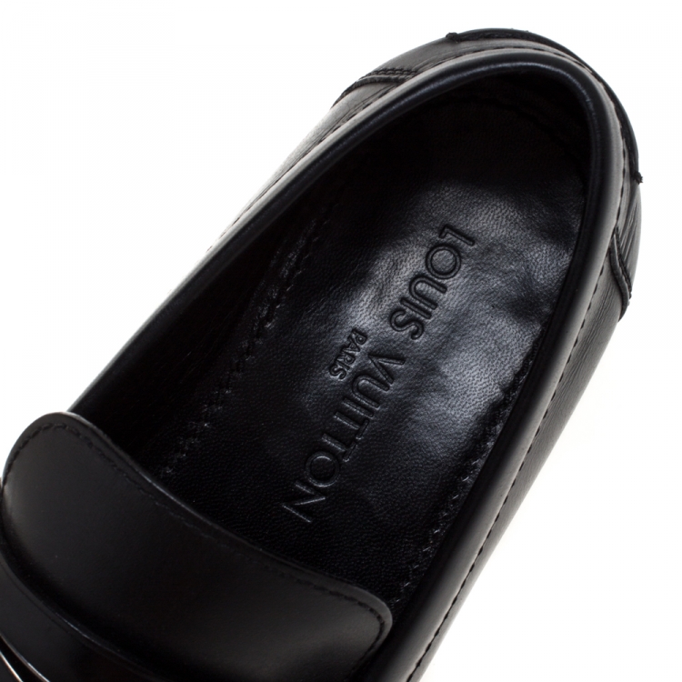 Pre Owned Louis Vuitton Black Leather Penny Loafers Size 41