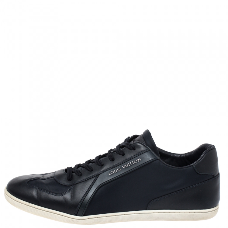 Pre Owned Louis Vuitton Blue Leather And Fabric Low Top Sneakers Size 43