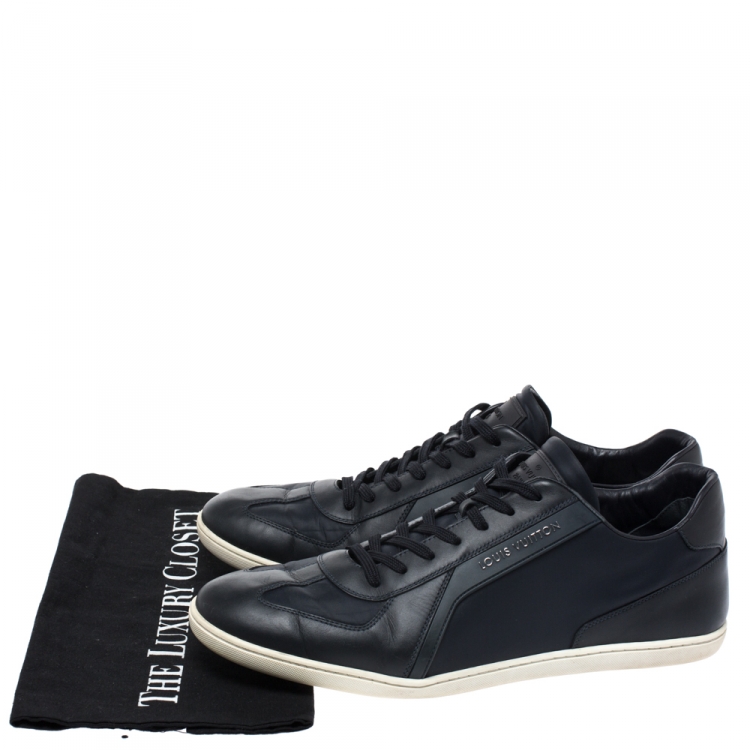 Pre Owned Louis Vuitton Blue Leather And Fabric Low Top Sneakers Size 43