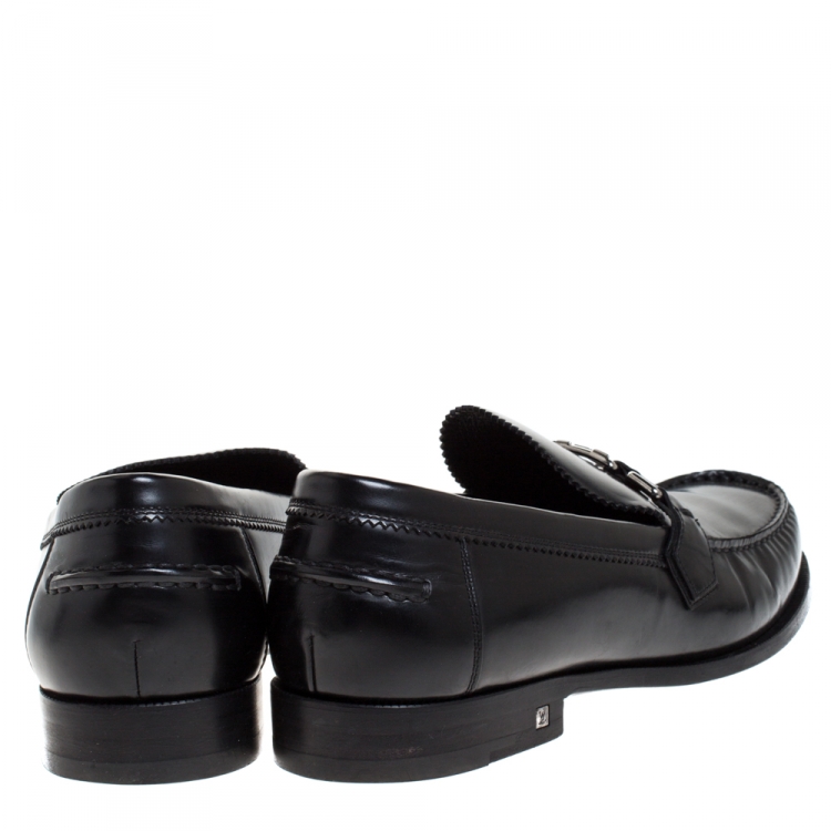 Pre Owned Louis Vuitton Black Leather Logo Detail Loafers Size 44