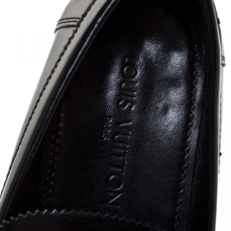 Pre Owned Louis Vuitton Black Leather Logo Detail Loafers Size 44