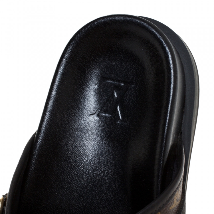 Pre Owned Louis Vuitton Brown/Black Monogram Canvas And Nylon Honolulu Flat Sandals Size 42.5