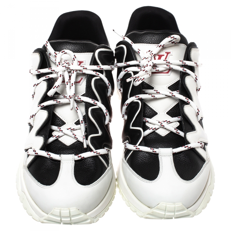 Pre Owned Louis Vuitton White/Blue Leather Zig Zag Lace Up Sneakers Size 45