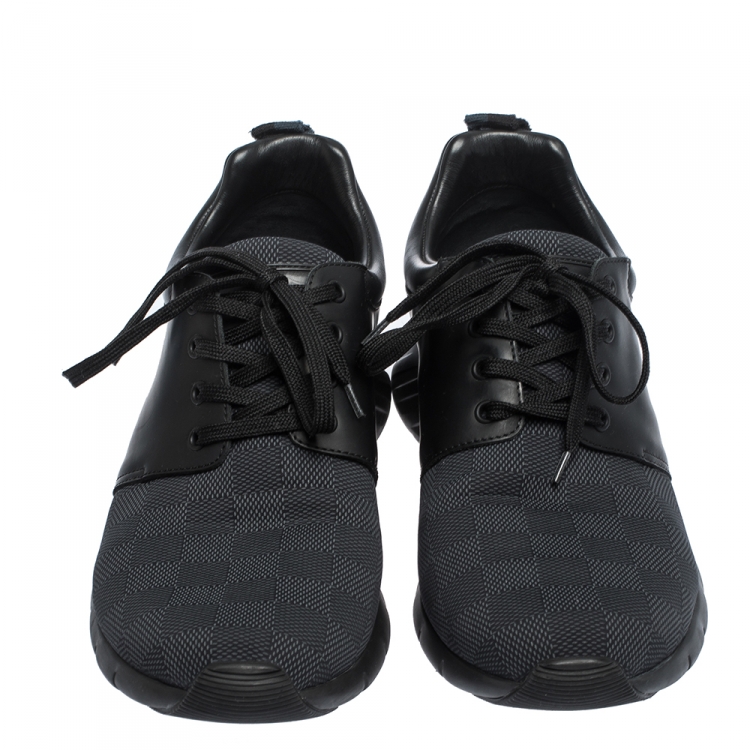 Pre Owned Louis Vuitton Black Damier Nylon and Leather Fastlane Sneakers Size 43