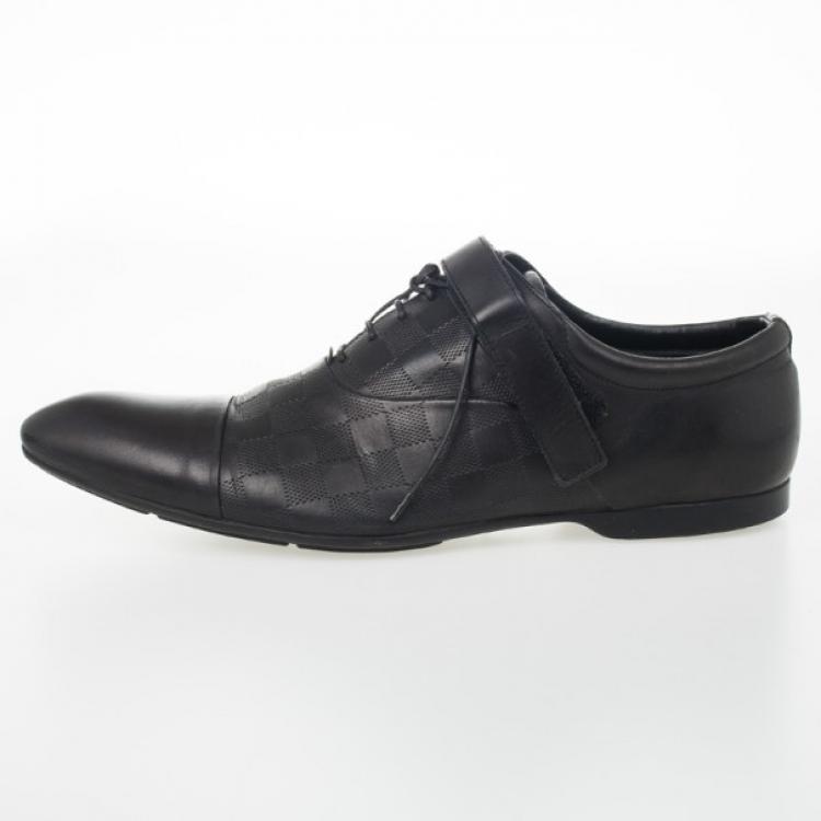 Pre Owned Louis Vuitton Black Damier Embossed Leather Richelieu Fairway Lace Up Shoes Size 42.5