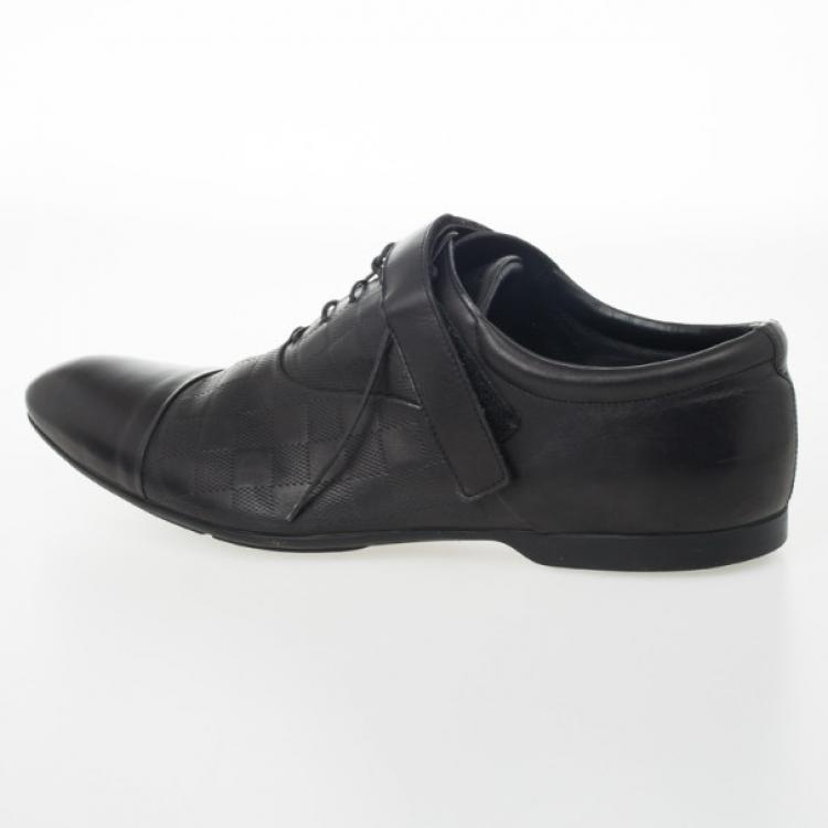 Pre Owned Louis Vuitton Black Damier Embossed Leather Richelieu Fairway Lace Up Shoes Size 42.5