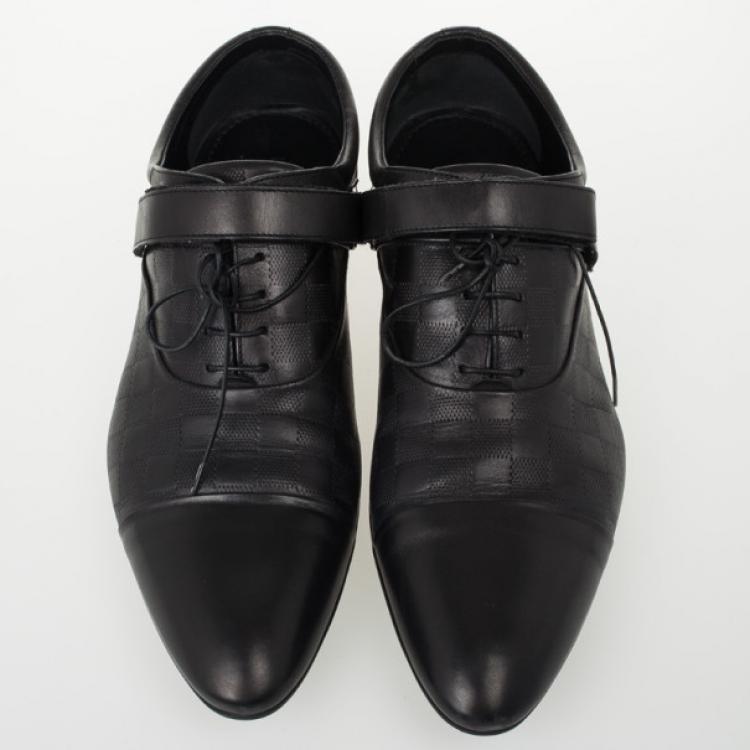 Pre Owned Louis Vuitton Black Damier Embossed Leather Richelieu Fairway Lace Up Shoes Size 42.5