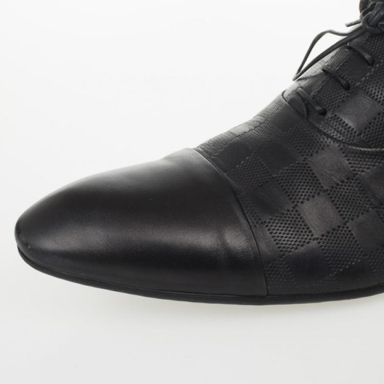 Pre Owned Louis Vuitton Black Damier Embossed Leather Richelieu Fairway Lace Up Shoes Size 42.5