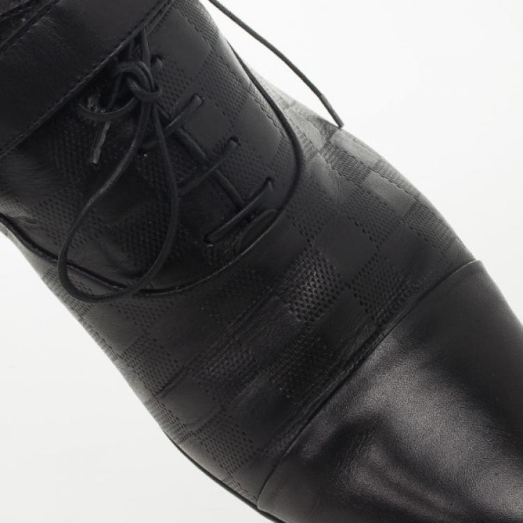 Pre Owned Louis Vuitton Black Damier Embossed Leather Richelieu Fairway Lace Up Shoes Size 42.5