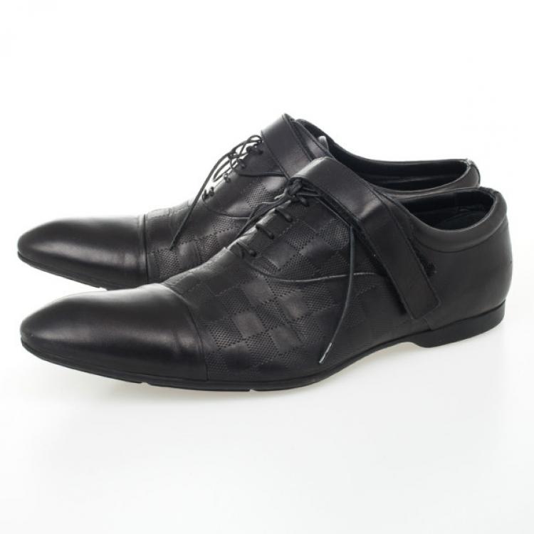 Pre Owned Louis Vuitton Black Damier Embossed Leather Richelieu Fairway Lace Up Shoes Size 42.5