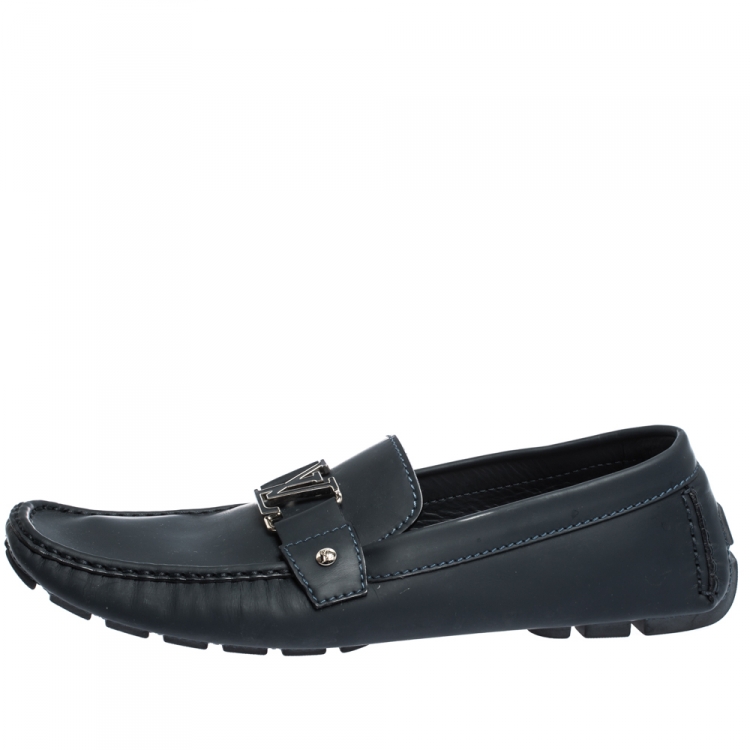Pre Owned Louis Vuitton Navy Blue Leather Monte Carlo Loafers Size 46