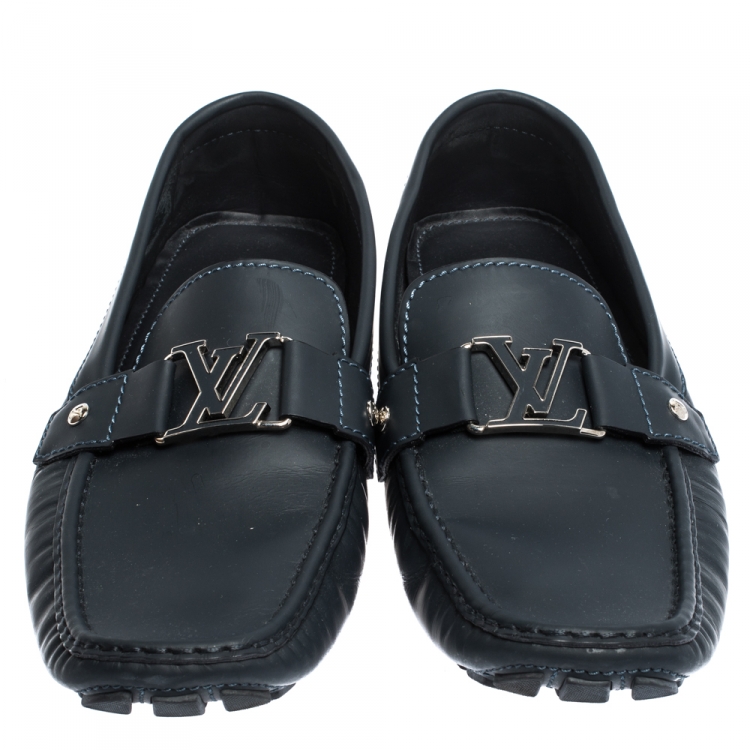 Pre Owned Louis Vuitton Navy Blue Leather Monte Carlo Loafers Size 46