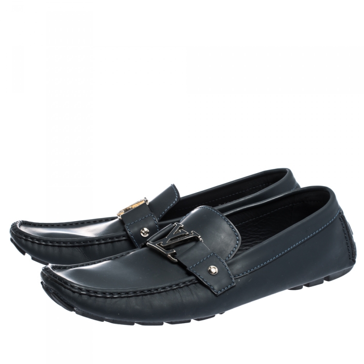 Pre Owned Louis Vuitton Navy Blue Leather Monte Carlo Loafers Size 46