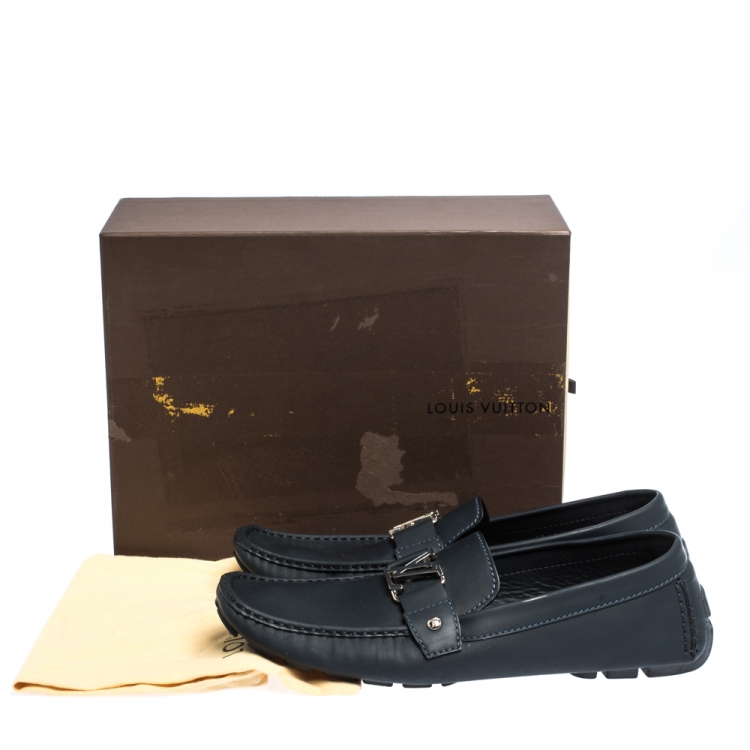 Pre Owned Louis Vuitton Navy Blue Leather Monte Carlo Loafers Size 46