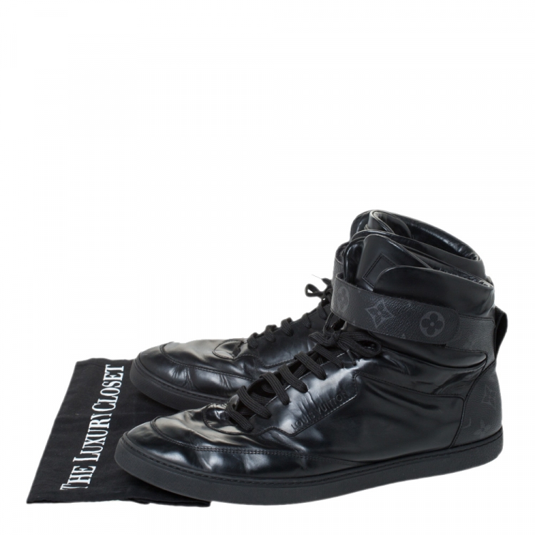 Pre Owned Louis Vuitton Black Leather High Top Sneakers Size 44.5 