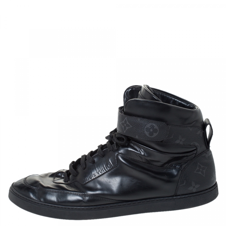 Pre Owned Louis Vuitton Black Leather High Top Sneakers Size 44.5 