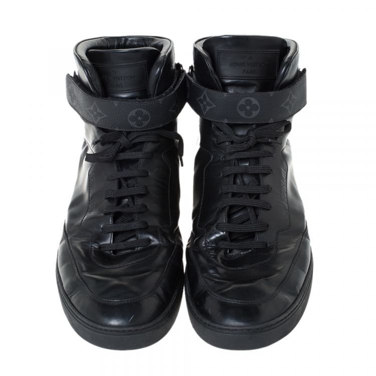 Pre Owned Louis Vuitton Black Leather High Top Sneakers Size 44.5 