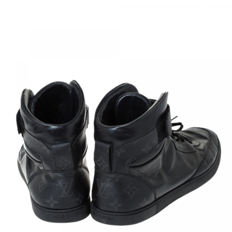 Pre Owned Louis Vuitton Black Leather High Top Sneakers Size 44.5 