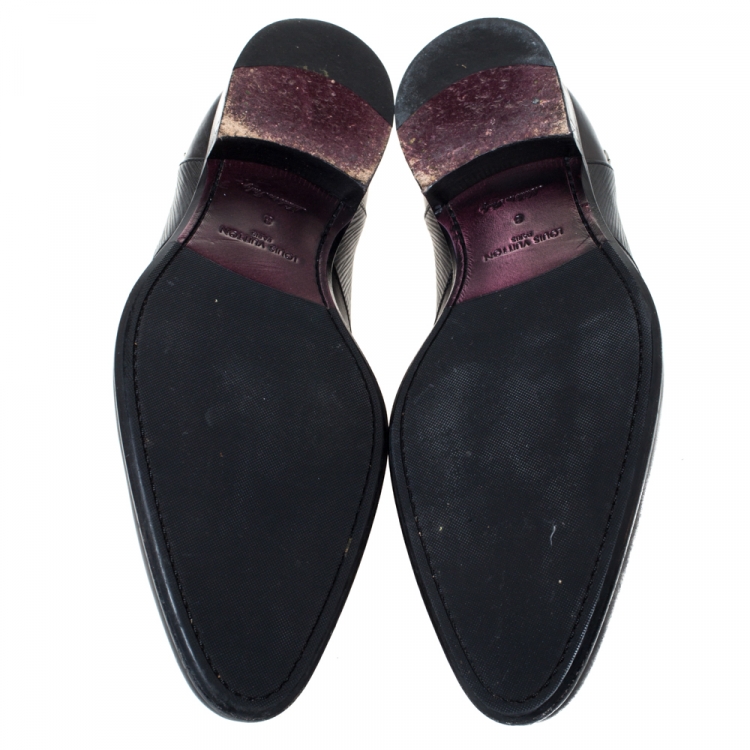 Pre Owned Louis Vuitton Black Leather And EPI Buckle Detail Lace Up Derby Size 42