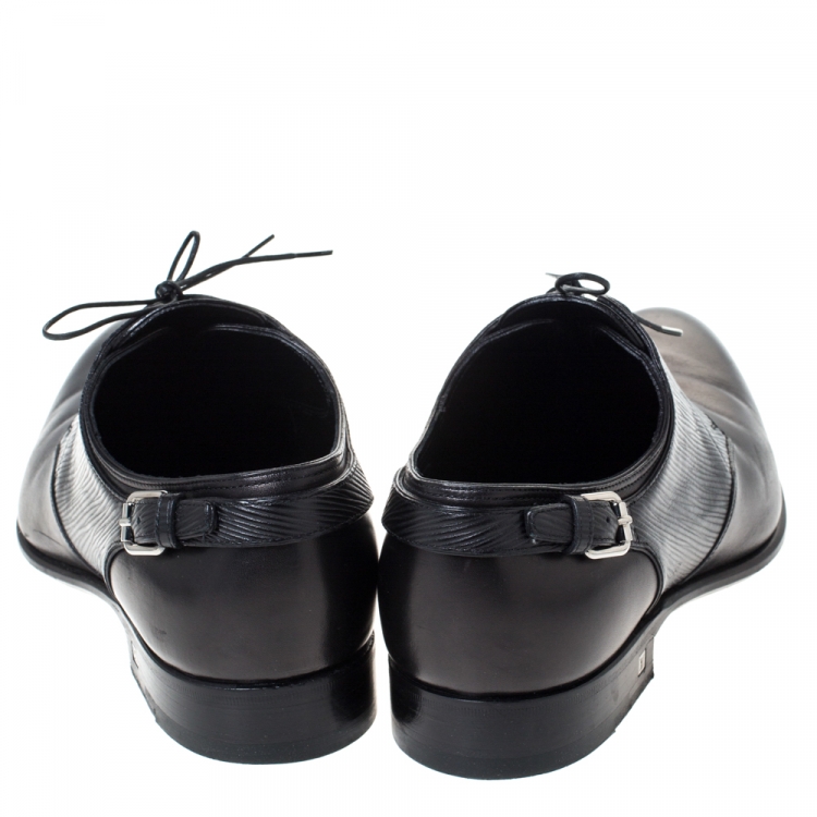 Pre Owned Louis Vuitton Black Leather And EPI Buckle Detail Lace Up Derby Size 42