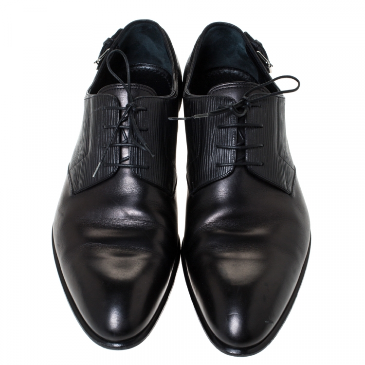 Pre Owned Louis Vuitton Black Leather And EPI Buckle Detail Lace Up Derby Size 42