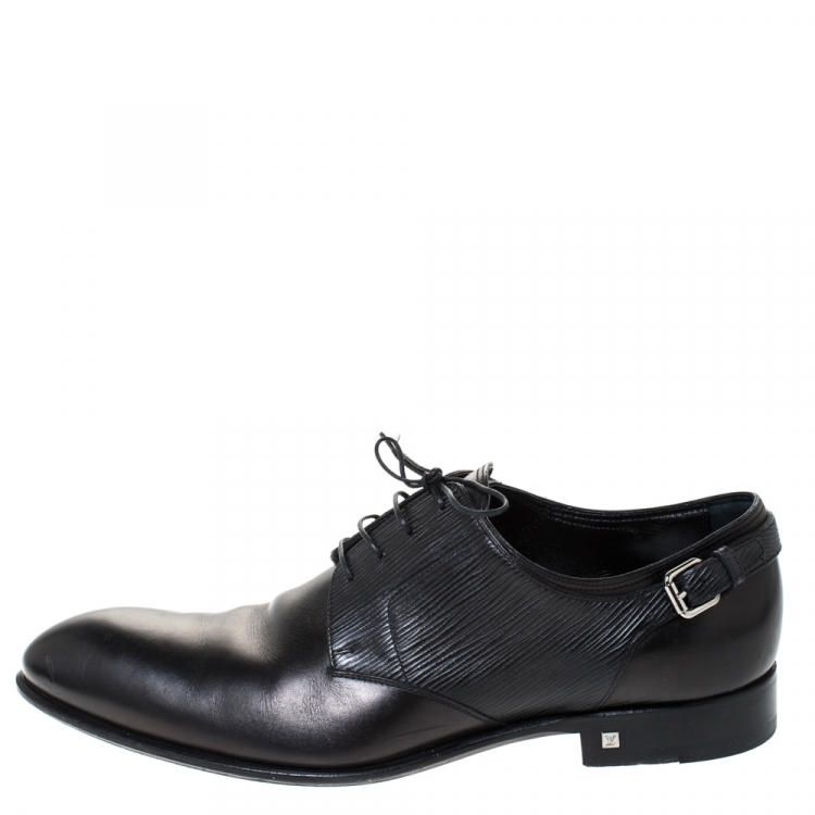 Pre Owned Louis Vuitton Black Leather And EPI Buckle Detail Lace Up Derby Size 42