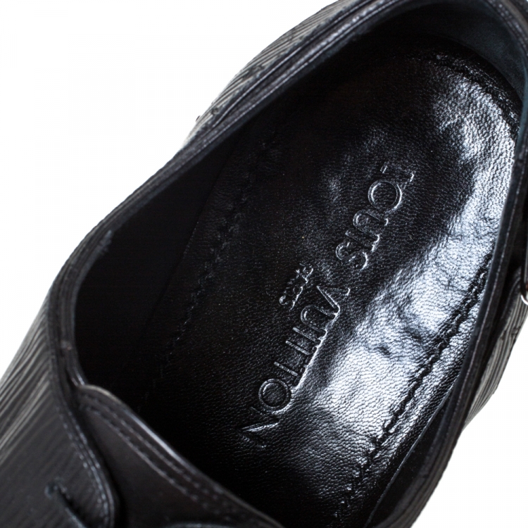 Pre Owned Louis Vuitton Black Leather And EPI Buckle Detail Lace Up Derby Size 42