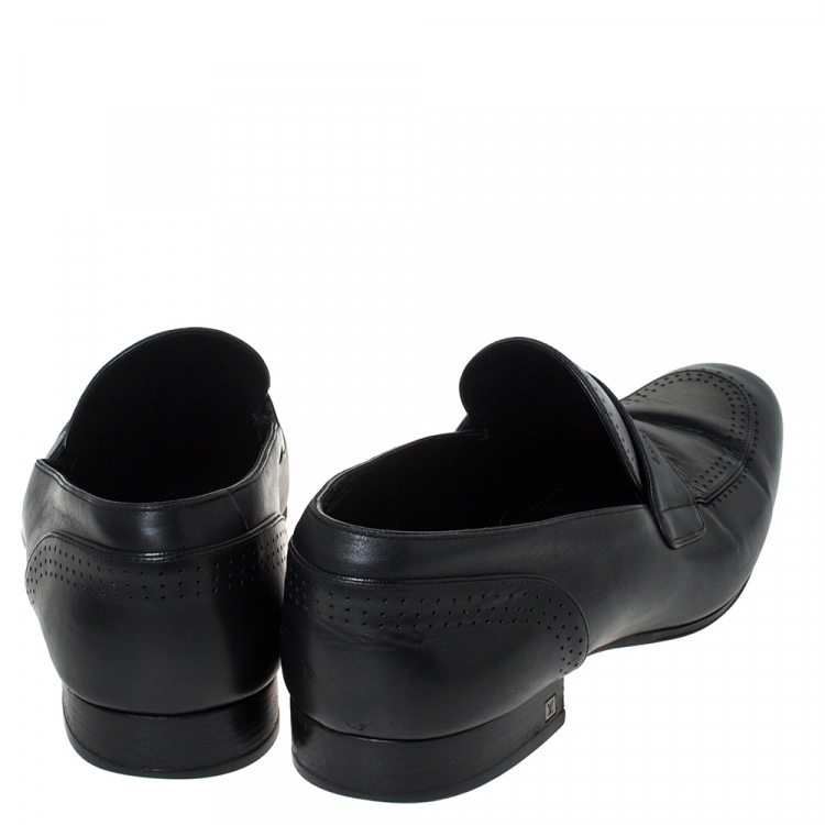 Pre Owned Louis Vuitton Black Logo Perforated Leather Slip On Loafers Size 43