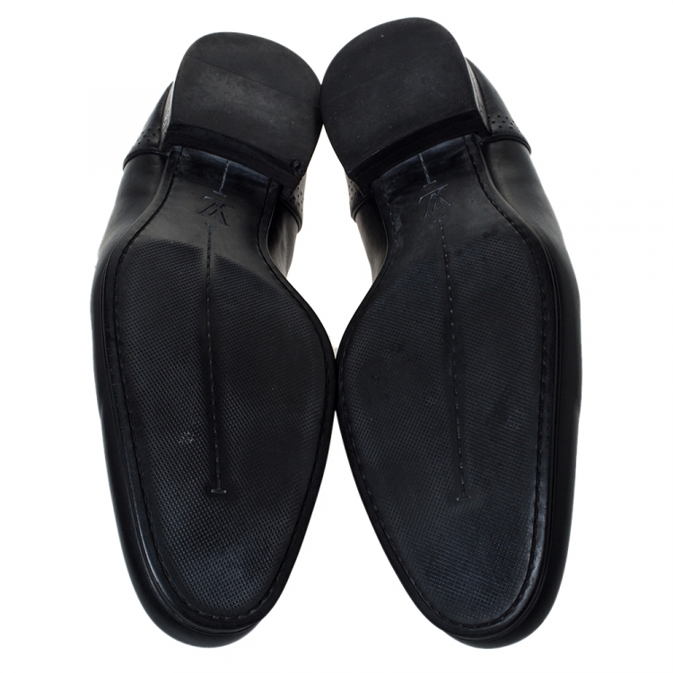 Pre Owned Louis Vuitton Black Logo Perforated Leather Slip On Loafers Size 43