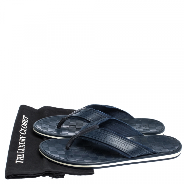 Pre Owned Louis Vuitton Blue Canvas and Rubber Thong Sandals Size 44