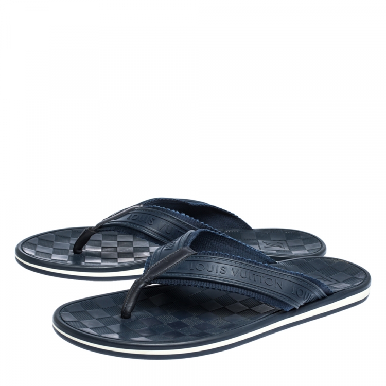 Pre Owned Louis Vuitton Blue Canvas and Rubber Thong Sandals Size 44