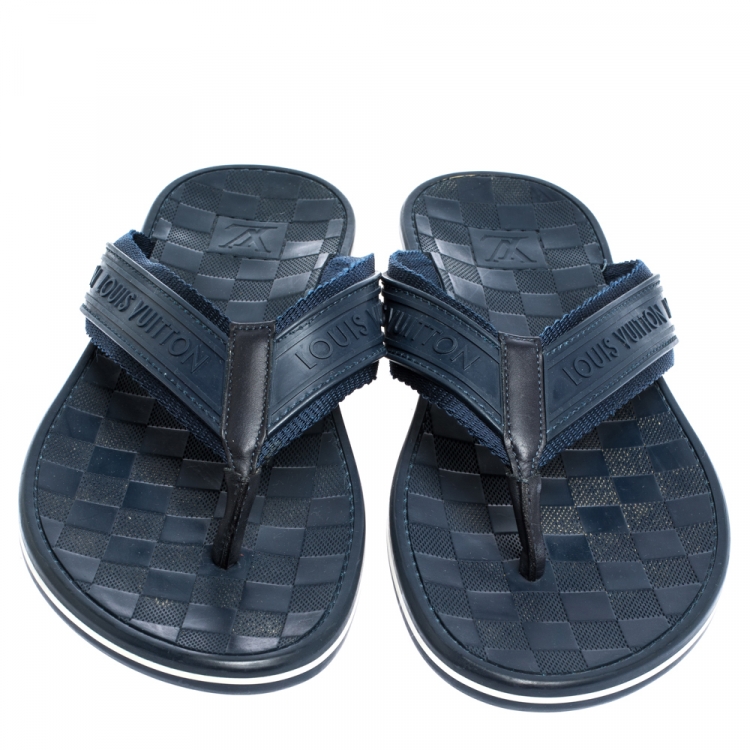 Pre Owned Louis Vuitton Blue Canvas and Rubber Thong Sandals Size 44