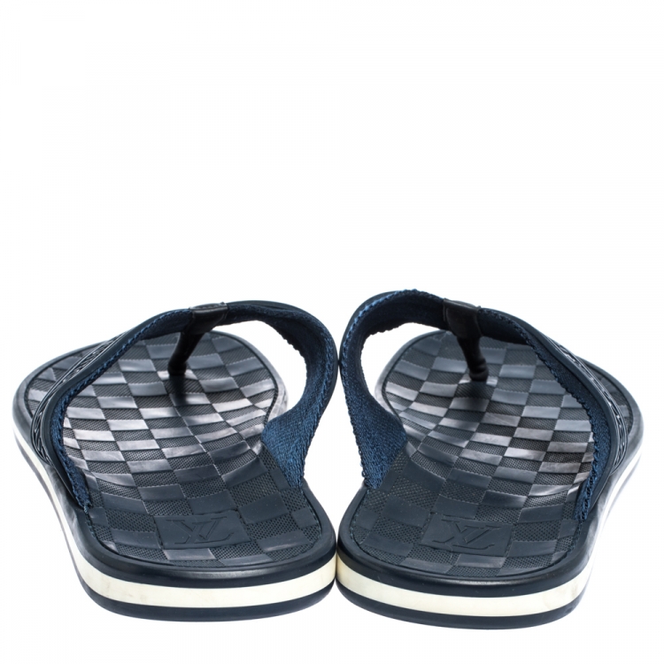 Pre Owned Louis Vuitton Blue Canvas and Rubber Thong Sandals Size 44