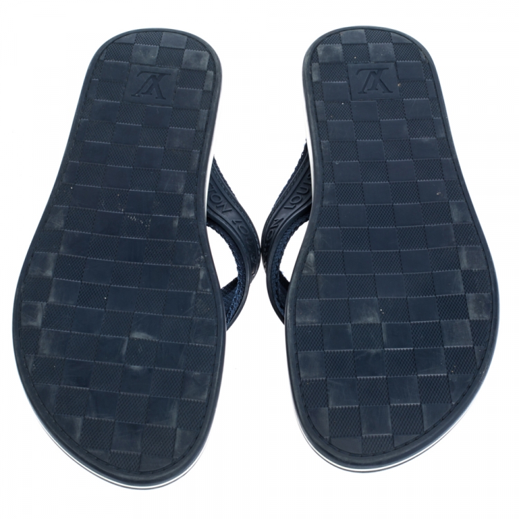 Pre Owned Louis Vuitton Blue Canvas and Rubber Thong Sandals Size 44