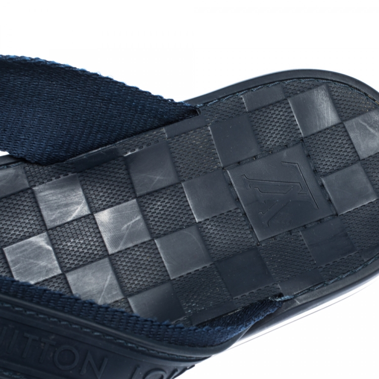 Pre Owned Louis Vuitton Blue Canvas and Rubber Thong Sandals Size 44