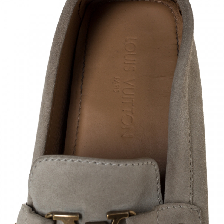Pre Owned Louis Vuitton Beige Suede Monte Carlo Logo Slip On Loafers Size 43