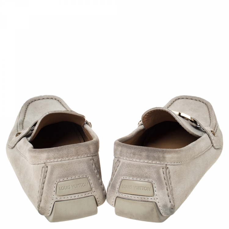 Pre Owned Louis Vuitton Beige Suede Monte Carlo Logo Slip On Loafers Size 43