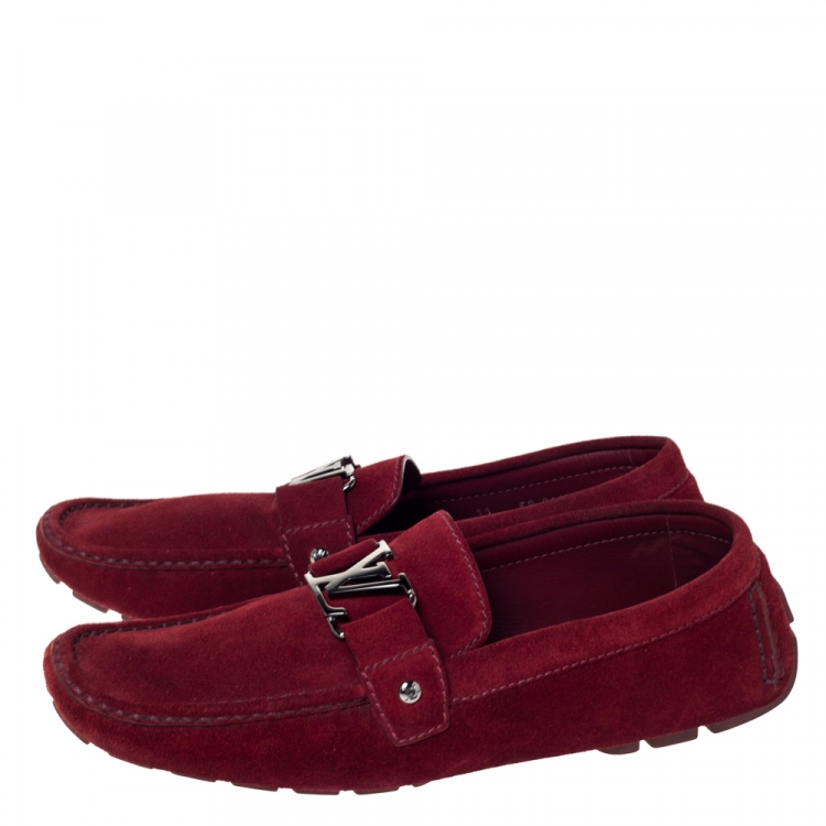 Pre Owned Louis Vuitton Red Suede Monte Carlo Loafers Size 45