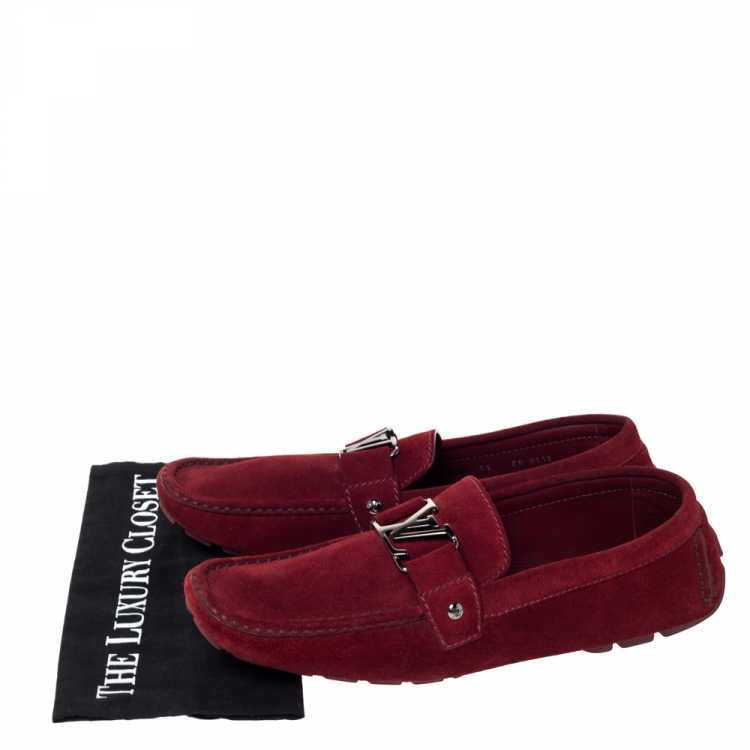 Pre Owned Louis Vuitton Red Suede Monte Carlo Loafers Size 45