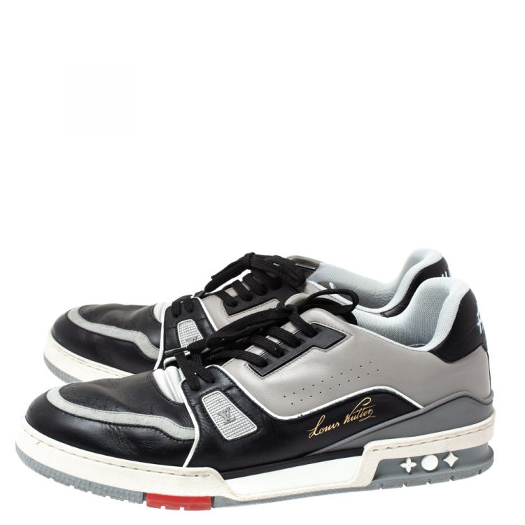 Pre Owned Louis Vuitton Black/Grey Leather LV Trainer Sneakers Size 44