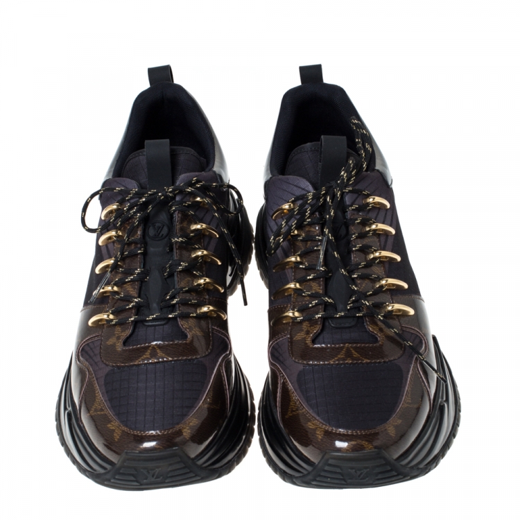 Pre Owned Louis Vuitton Black/Brown Monogram Canvas and Mesh Run Away Pulse Sneakers Size 41