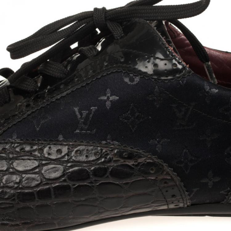 Pre Owned Louis Vuitton Black Croc Embossed Patent Sneakers Size 43