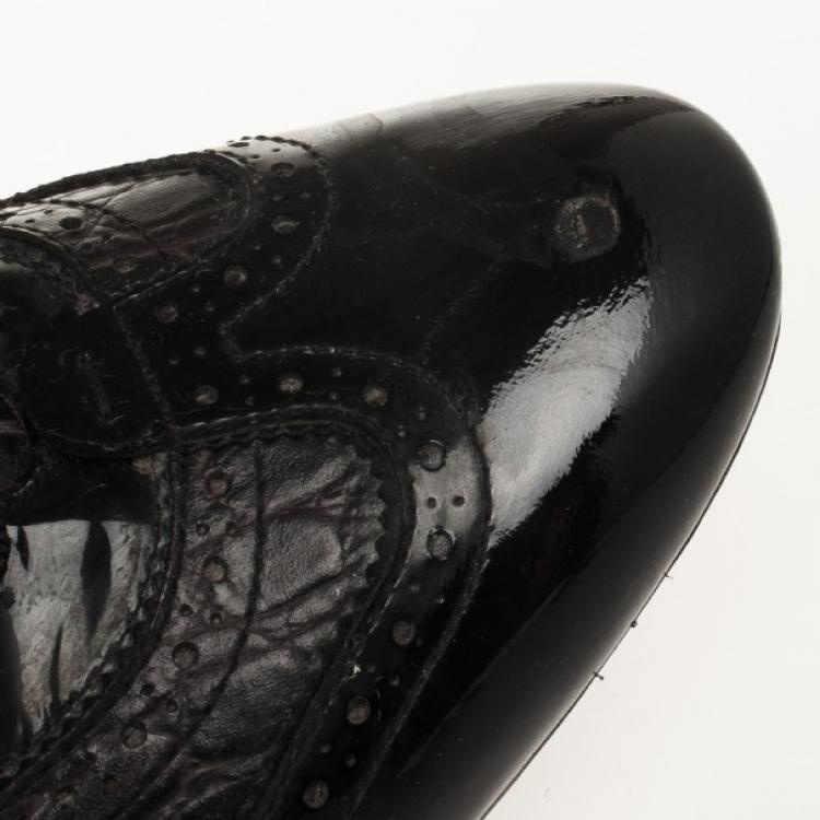 Pre Owned Louis Vuitton Black Croc Embossed Patent Sneakers Size 43