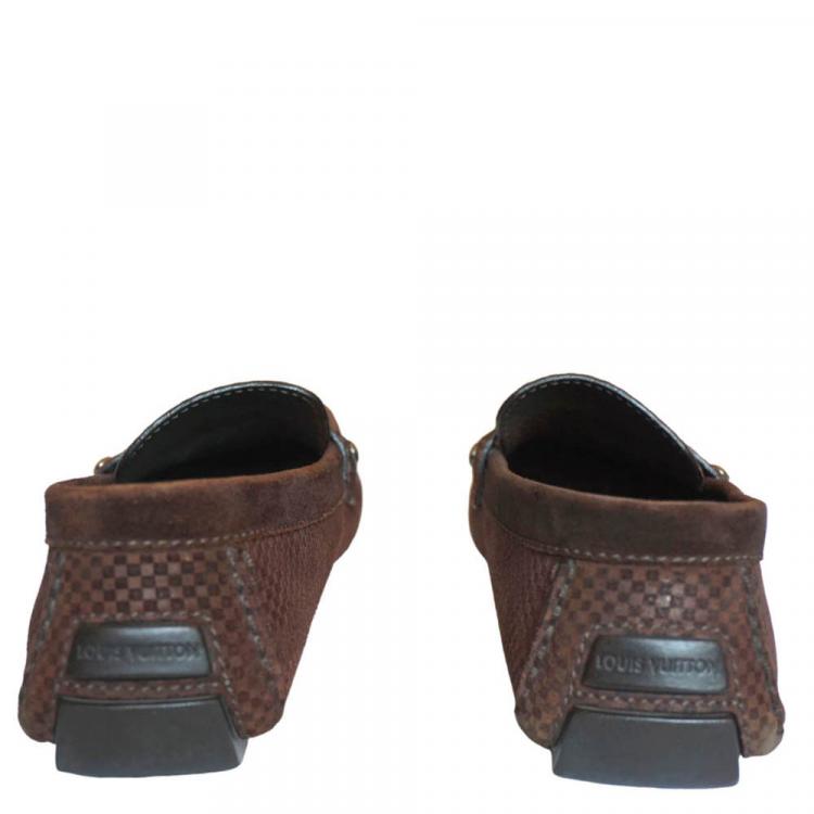 Pre Owned Louis Vuitton Petit Damier Canvas Monte Carlo Suede Moccasins Size 43