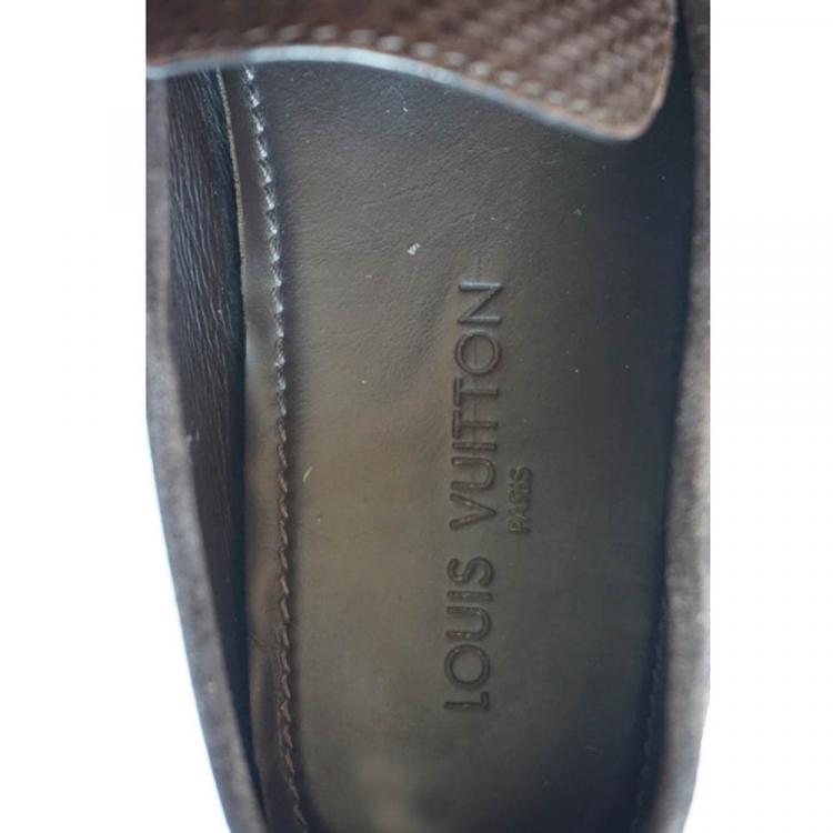 Pre Owned Louis Vuitton Petit Damier Canvas Monte Carlo Suede Moccasins Size 43