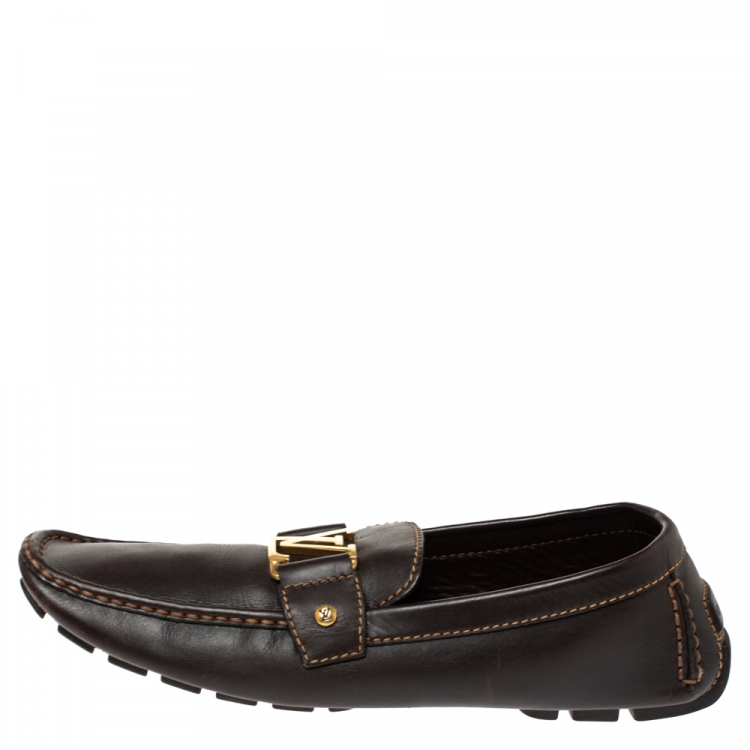 Pre Owned Louis Vuitton Brown Leather Monte Carlo Loafers Size 43.5