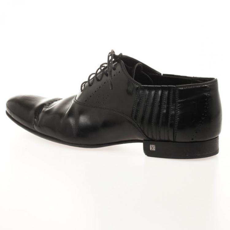 Pre Owned Louis Vuitton Black Glazed Leather Dress Lace Up Shoes Size 40.5